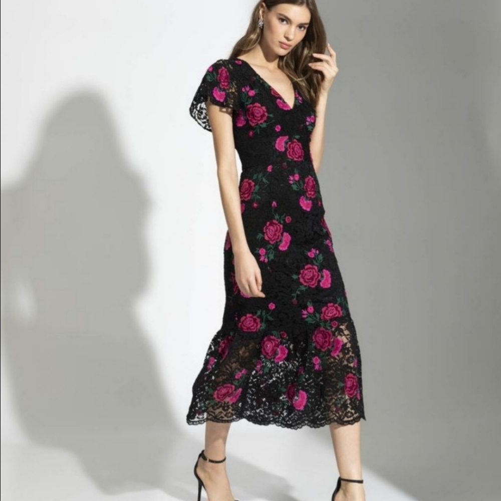 Shoshanna Audette Lace Floral Midi Dress Size 10